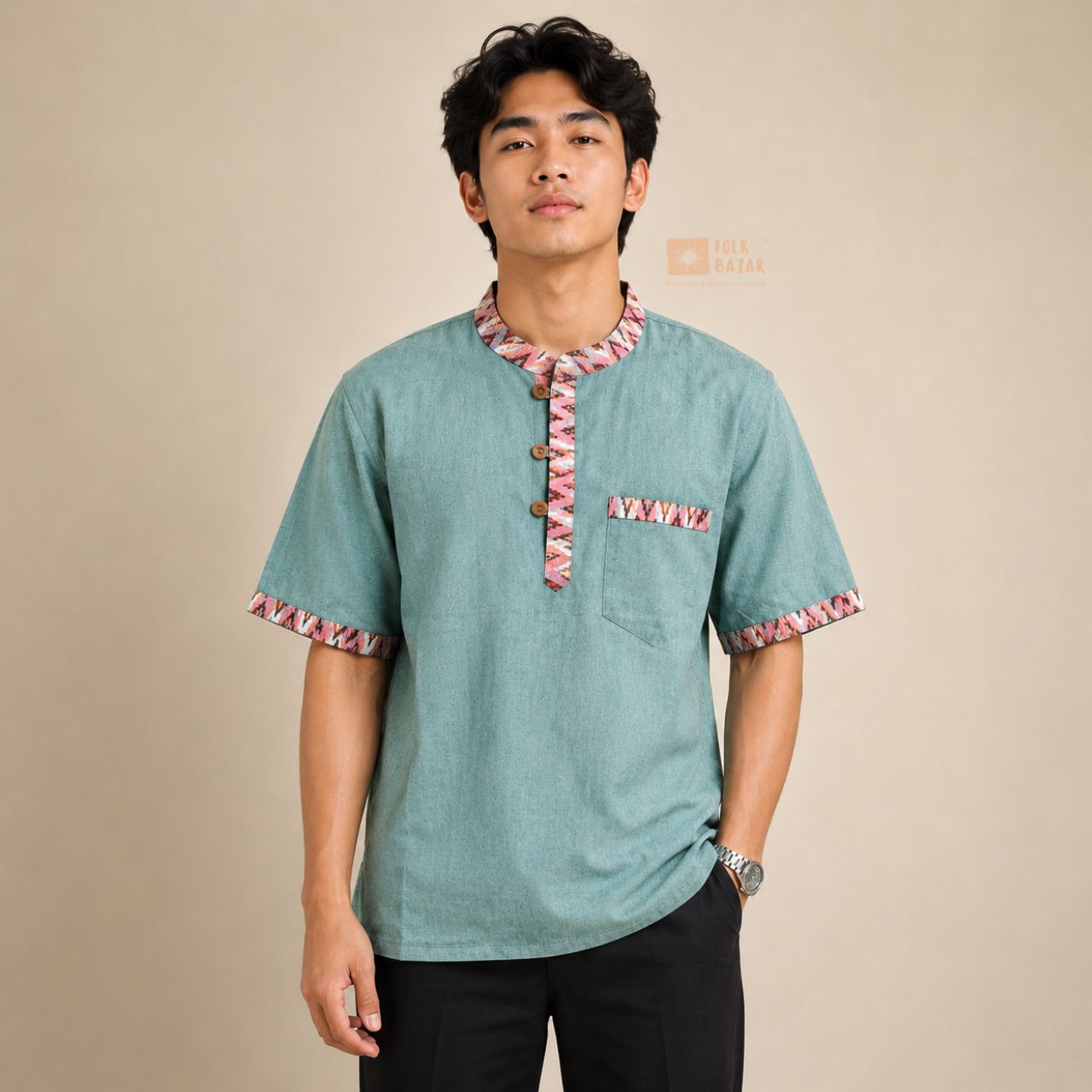 Men Limbu Shirt - Sea Green